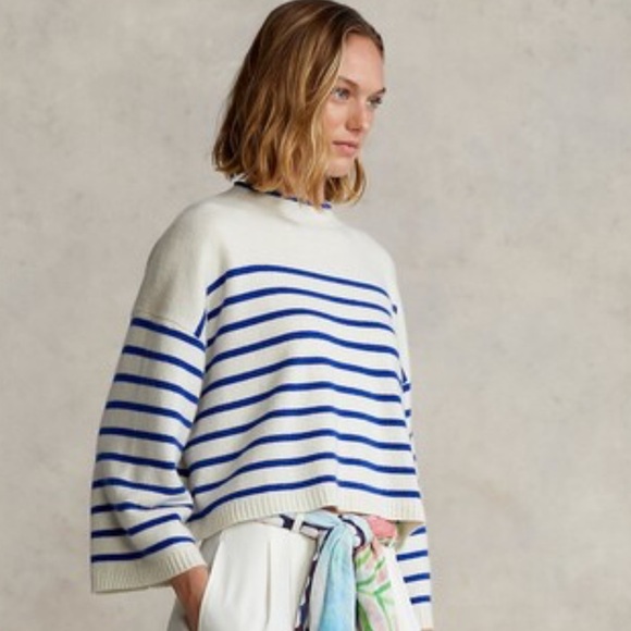 Polo Ralph Lauren Cashmere Cropped Oversized StripedSweater SzM